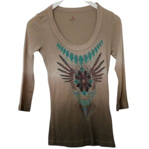 XCVI Native American Ombré Feathers & Beads Tribal Dream Catcher T-Shirt - SZ: S